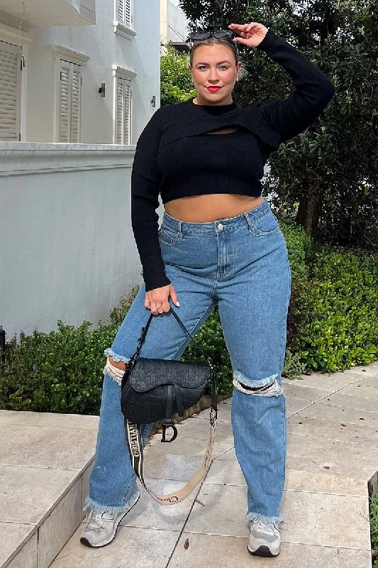 Soft Looks Blue Baggy Denim Jeans High Rise