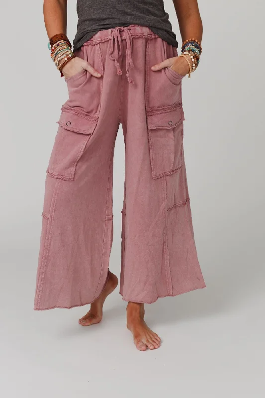 Easygoing Fashion Game On Cargo Wide Leg Pant - Burgundy