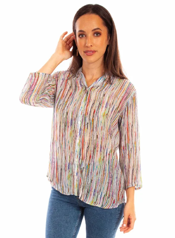 Chic Comfort Wear Scully Womens Abstract Striped Multi-Color Viscose 3/4 Sleeve S/S Blouse Chic Comfort Wear Scully Womens Abstract Striped Multi-Color Viscose 3/4 Sleeve S/S Blouse
