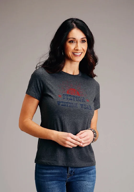 Versatile Casuals Stetson Womens Dark Grey Cotton Blend Sunset USA S/S T-Shirt