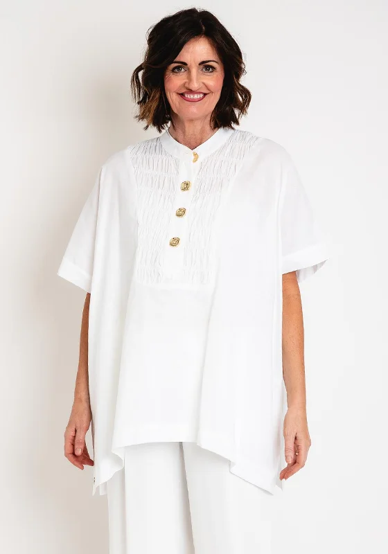 Weekend Comfort Wear Malissa J One Size Ruched Linen Shirt, White