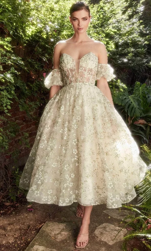 Effortless Looks Andrea and Leo A1197 - Strapless Floral Tea-Length Dress