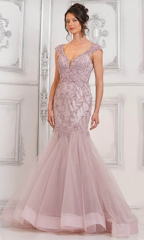 Cozy Essentials Marsoni by Colors MV1315 - Sheer Cap Sleeve Beaded Formal Gown
