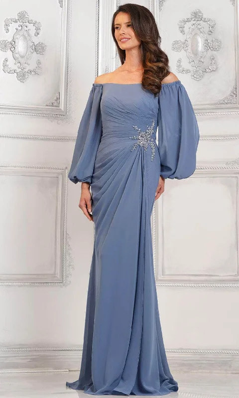 Cozy Outerwear Marsoni by Colors MV1285 - Bishop Sleeve Ruched Evening Dress