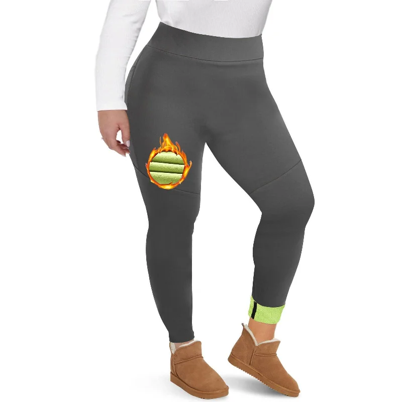 Simple Comfort Plus Size Fleece Lined Leggings Women with Pockets - Grey