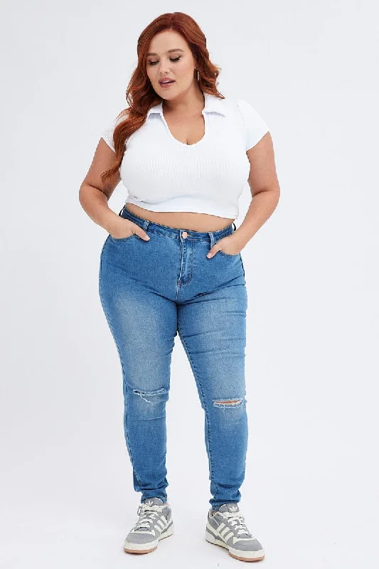 Soft Casuals Blue Denim Jean High Rise Slash Knee Skinny