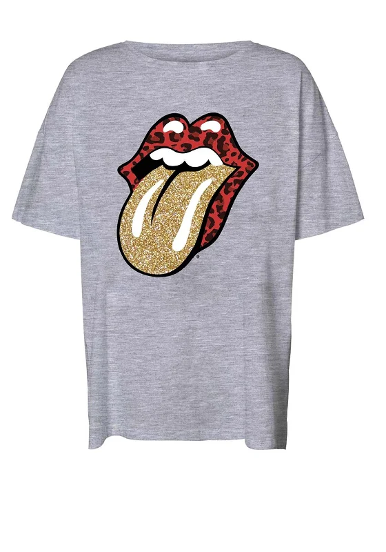 Comfy Chic Wear Noisy May Ida Glitter Rolling Stone T-Shirt, Light Grey