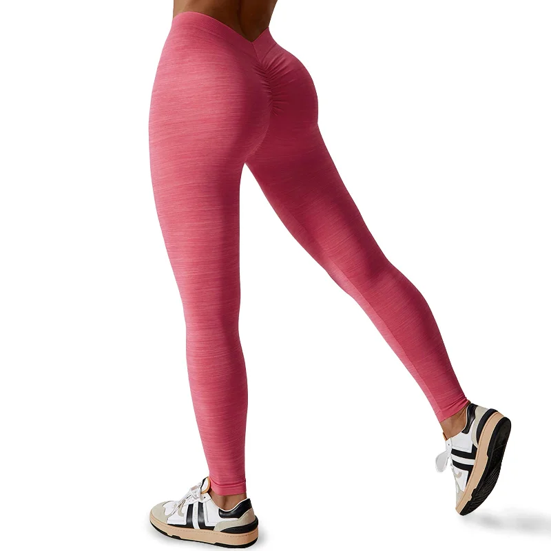 Soft Knitwear Seamless Scrunch Butt Lifting V Back Leggings - Pink