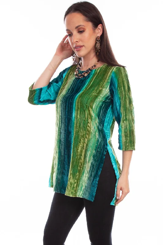 Cozy Fitting Scully Womens Vibrant Velvet Teal Nylon Viscose S/S Tunic