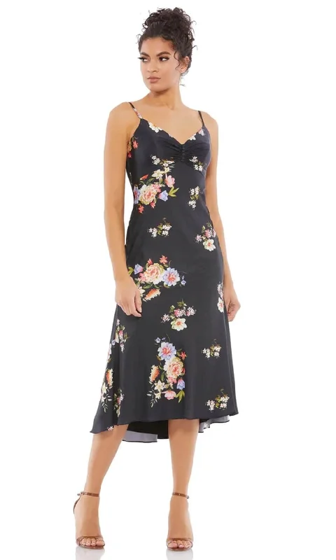 Sporty Comfort Mac Duggal 55388 - Floral Sleeves Knee-Length Dress