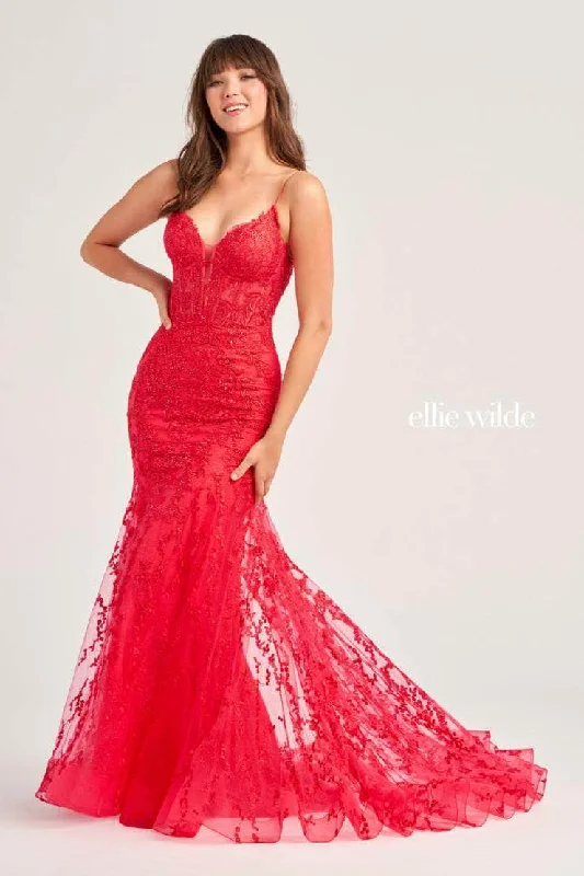 Comfortable Fashion Looks Ellie Wilde EW35010 - Embellished Lace Trumpet Prom Dress