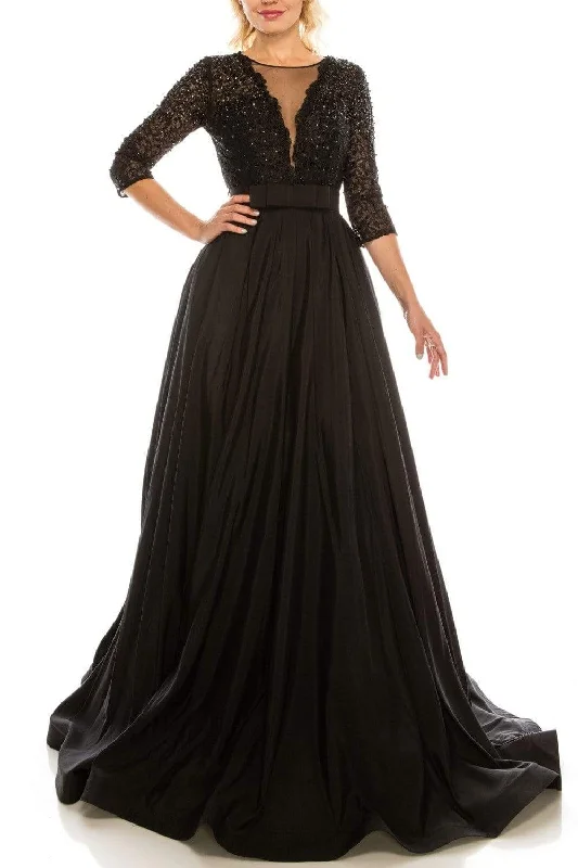 Relaxed Tops Odrella - 1026 Embroidered Mesh Quarter Sleeve A-Line Gown