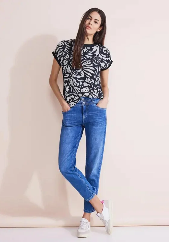 Cozy Essentials Street One Material Mix Print Top, Deep Blue