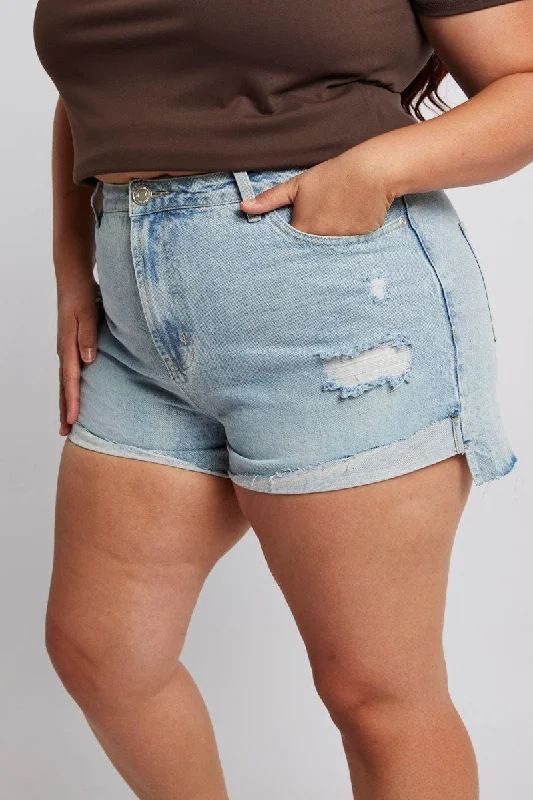 Comfortable Lifestyle Denim Relaxed Shorts High Rise Distressed Hem