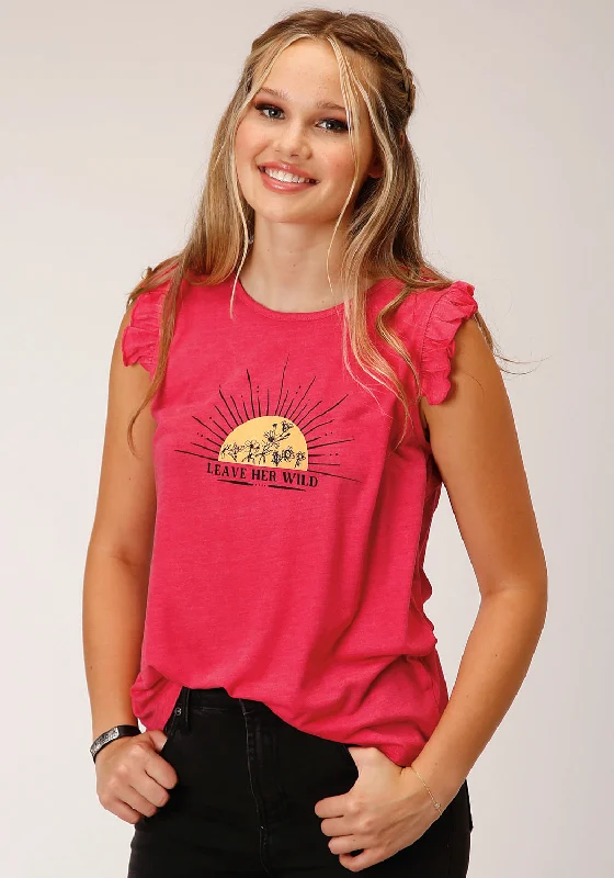 Effortless Outfits Roper Womens Leave Her Wild Watermelon Poly/Rayon S/L T-Shirt