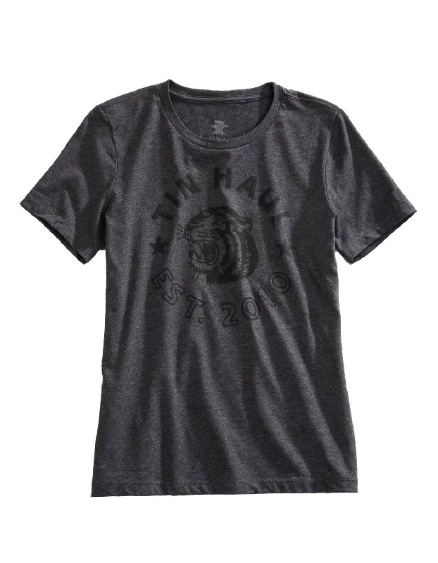 Breezy Comfort Tin Haul Womens Tiger Head Grey Cotton Blend S/S T-Shirt