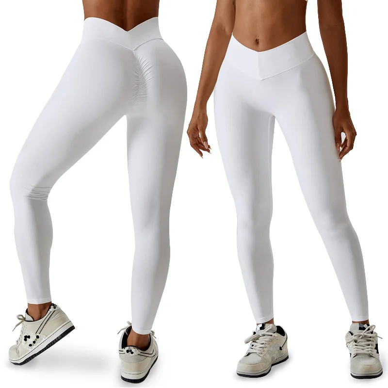 Light Fit Butt Lifting V Waist Cut Leggings - White