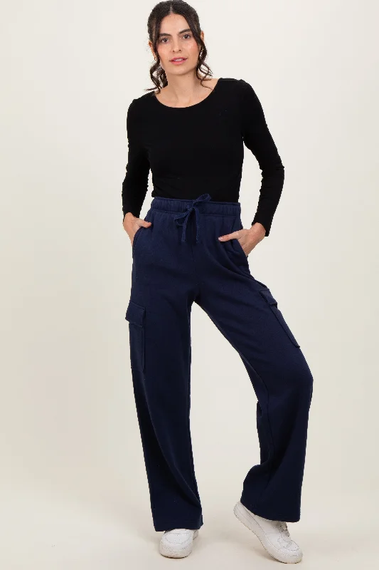 Versatile Style Navy Cargo Pocket Straight Leg Sweatpants