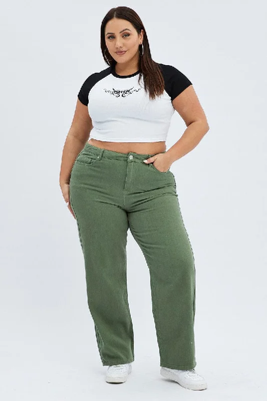 Timeless Outfits Green Baggy Denim Jeans Mid Rise