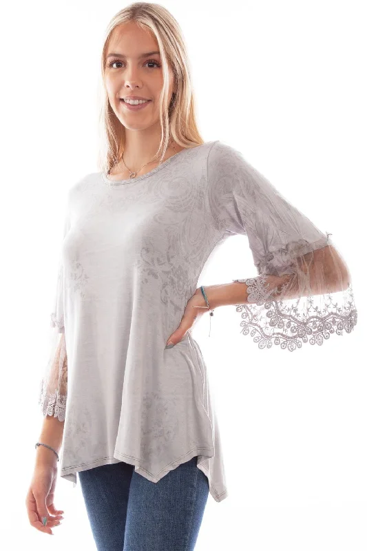 Casual Chic Outfits Scully Womens Tulle Crochet Silver Rayon S/S Blouse