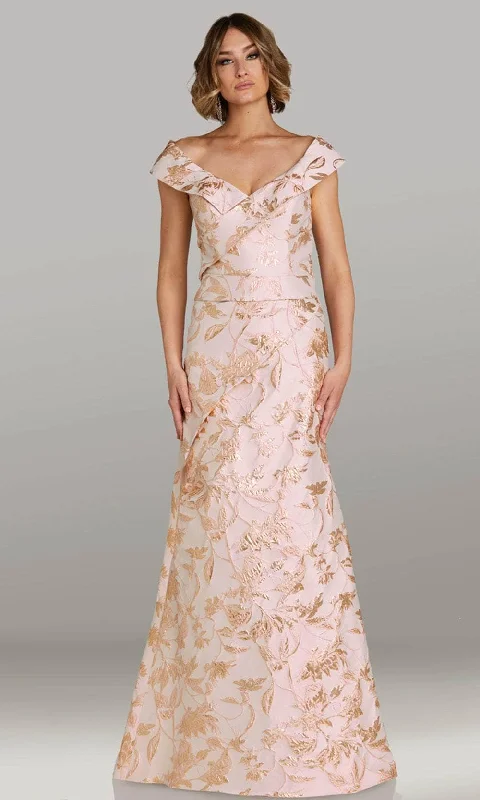 Fashion Comfort Gia Franco 12431 - Deep V-Neck Jacquard Evening Gown