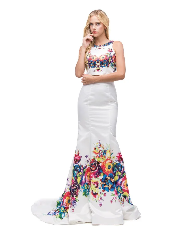 Relaxed Fashion Dancing Queen 9883 Two-Piece Floral Print Mermaid Evening Dress