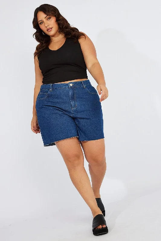 Sporty Wear Denim Relaxed Shorts High Rise