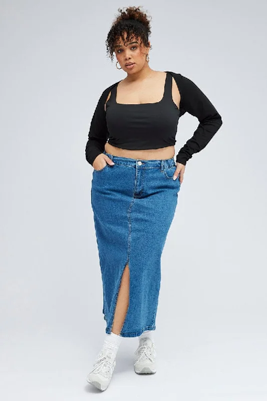 Effortless Dressing Denim Stretch Denim Skirt Midaxi