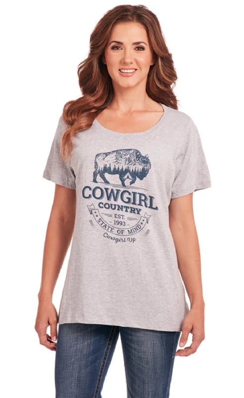Elegant Fit Cowgirl Up Womens Country Scoop Neck Heather Grey 100% Cotton S/S T-Shirt