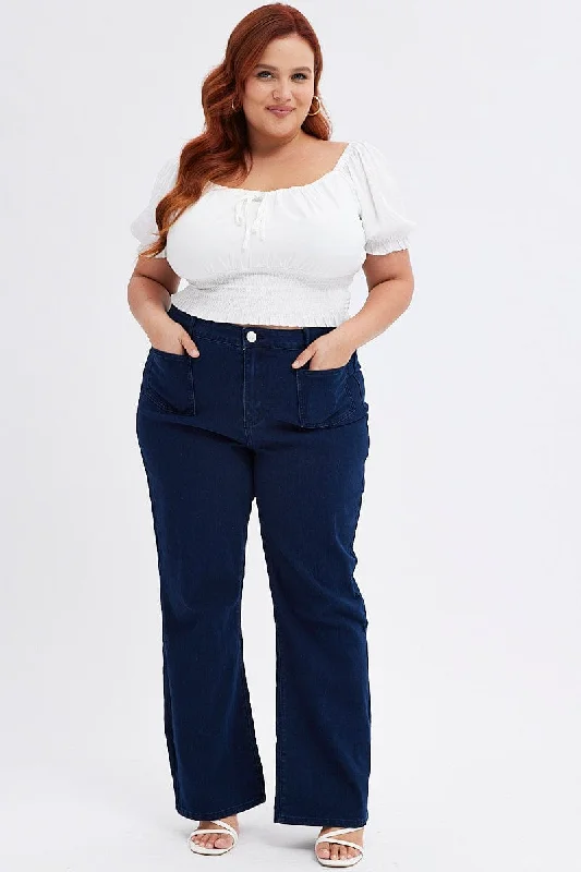 Comfy Chic Wear Denim Wide Leg Denim Jeans High Rise