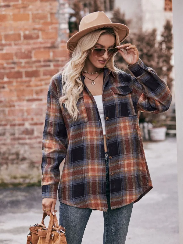 Cozy Fitting Plaid Dropped Shoulder Longline Shirt