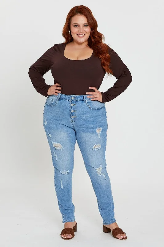 Timeless Style Blue Denim Jean High Rise Distressed Skinny