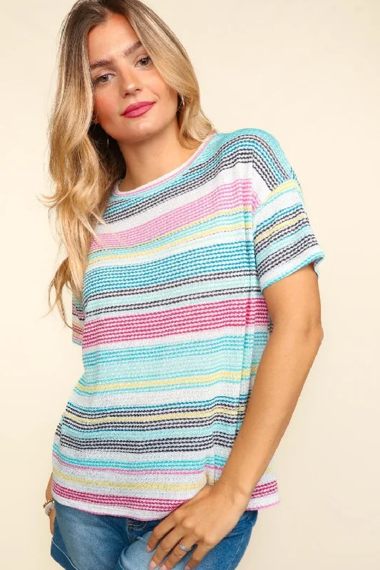 Trendy Comfort Wear Haptics Waffle Stripe Short Sleeve T-Shirt