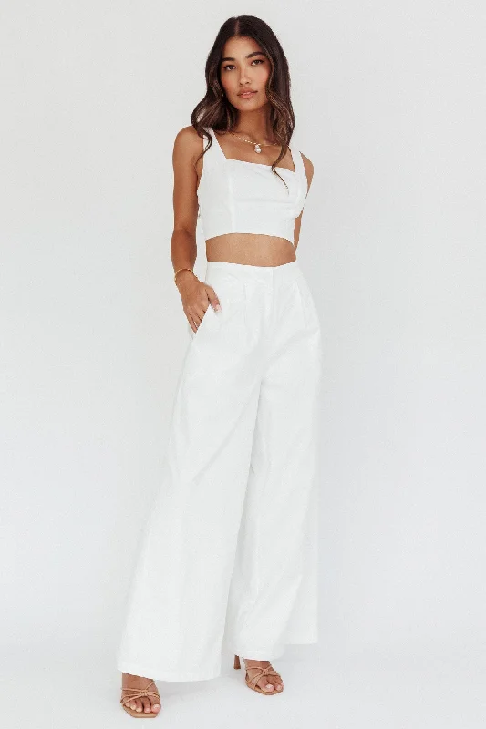 Cozy Footwear Empire Wide-Leg Side Pocket Pants White