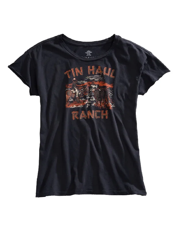 Cozy Fashion Trends Tin Haul Womens Ranch Scene Grey 100% Cotton S/S T-Shirt