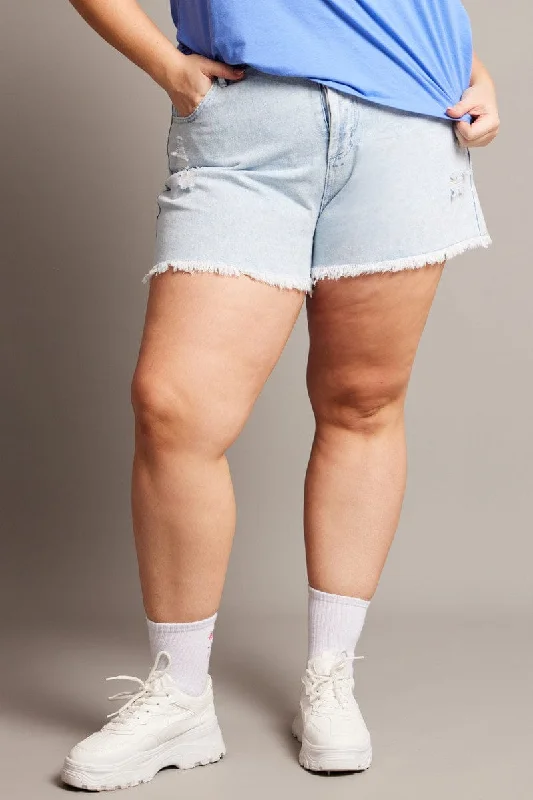 Chic Comfort Wear Denim Relaxed Shorts High Rise Distressed Hem