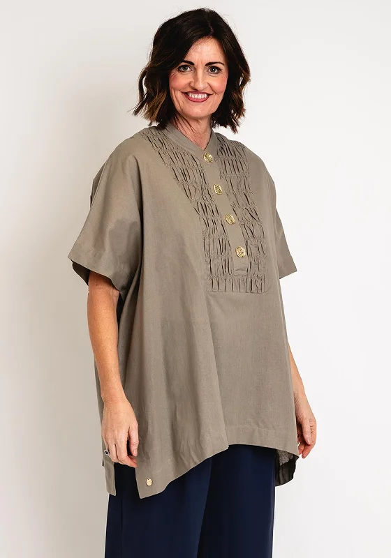 Soft Tops Malissa J One Size Ruched Linen Shirt, Mushroom