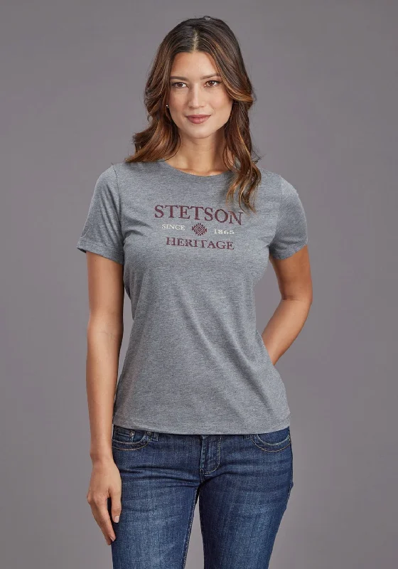 Trendy Layers Stetson Womens Heritage Aztec Grey Cotton Blend S/S T-Shirt