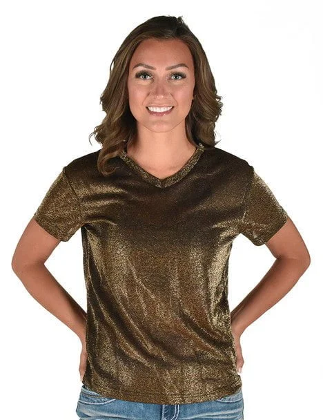 Comfy Chic Wear Cowgirl Tuff Womens Shimmer Breathe V Copper Nylon S/S T-Shirt