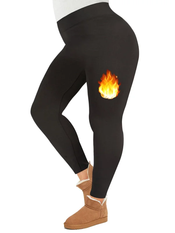 Comfortable Tops Plus Size Fleece Lined Leggings Women - Coffee