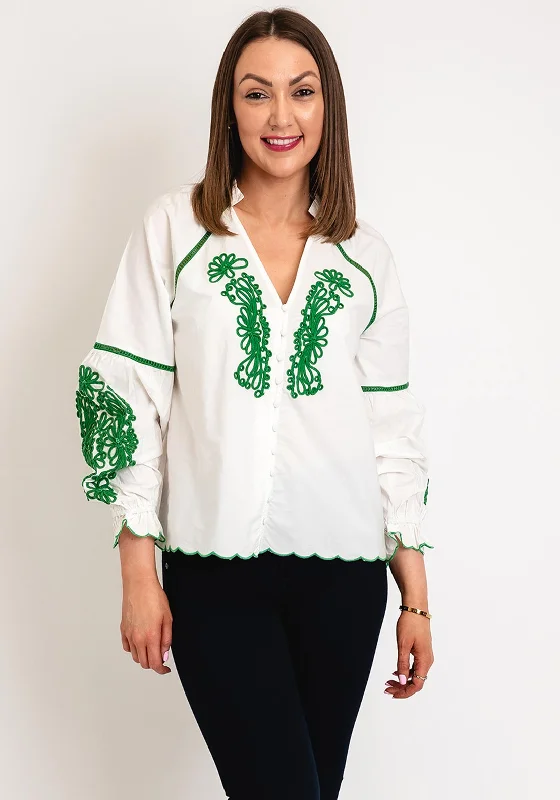Trendy Dresses Y.A.S Tabby Embroidered V Neck Top, Star White
