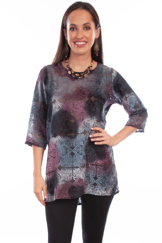 Cozy Street Style Scully Womens Velvety Pattern Bordeaux Nylon Viscose 3/4 Sleeve S/S Tunic Cozy Street Style Scully Womens Velvety Pattern Bordeaux Nylon Viscose 3/4 Sleeve S/S Tunic