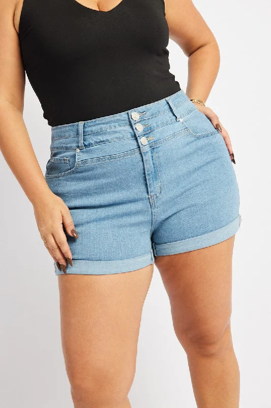 Comfy Layers Denim Skinny Shorts High Rise 3 Buttons