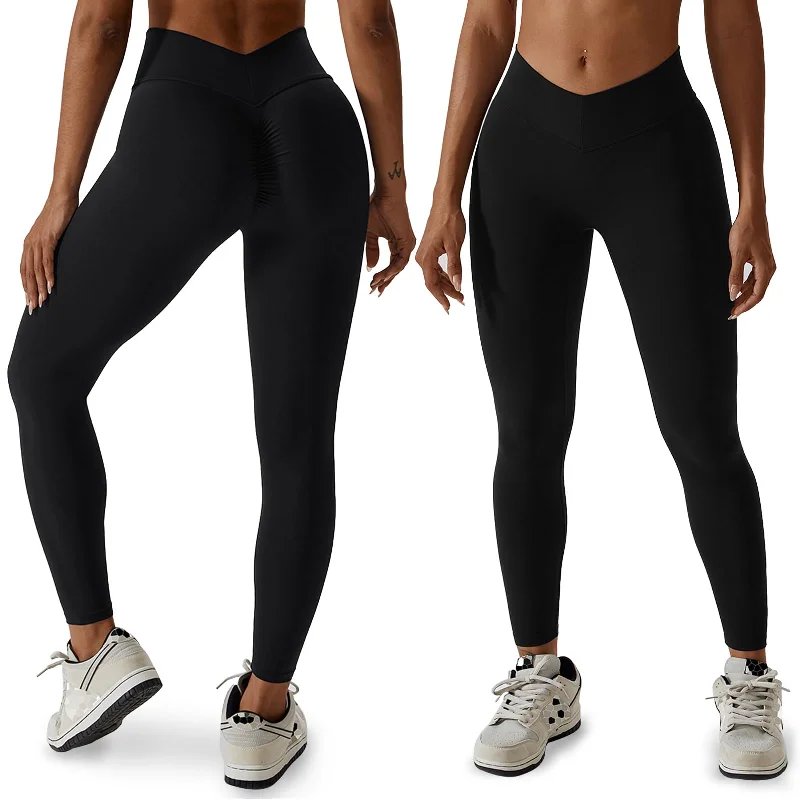 Sporty Comfort Butt Lifting V Waist Cut Leggings - Black