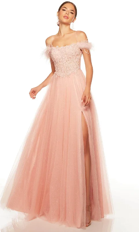 Comfortable Lifestyle Alyce Paris 61328 - Feathered Off Shoulder Evening Gown