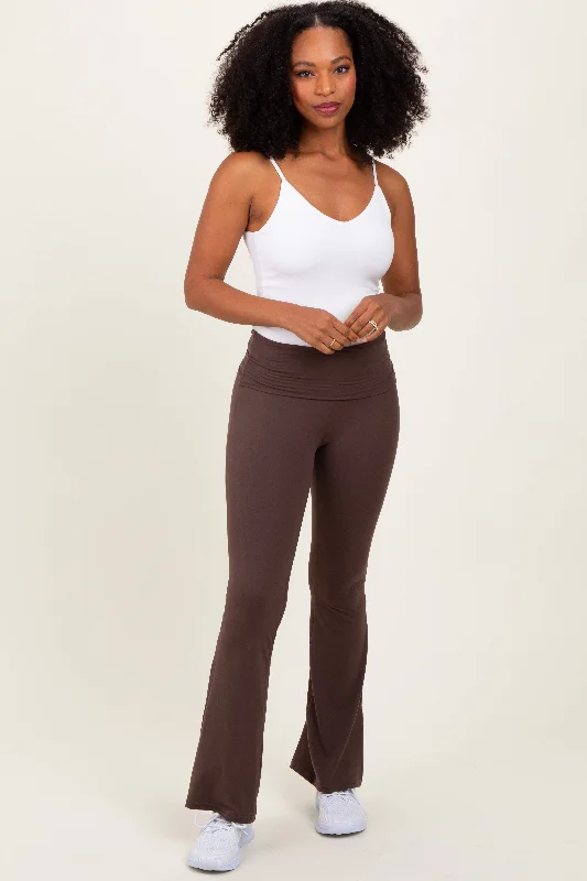 Comfortable Jackets Brown Fold Over Waistband Flared Pants