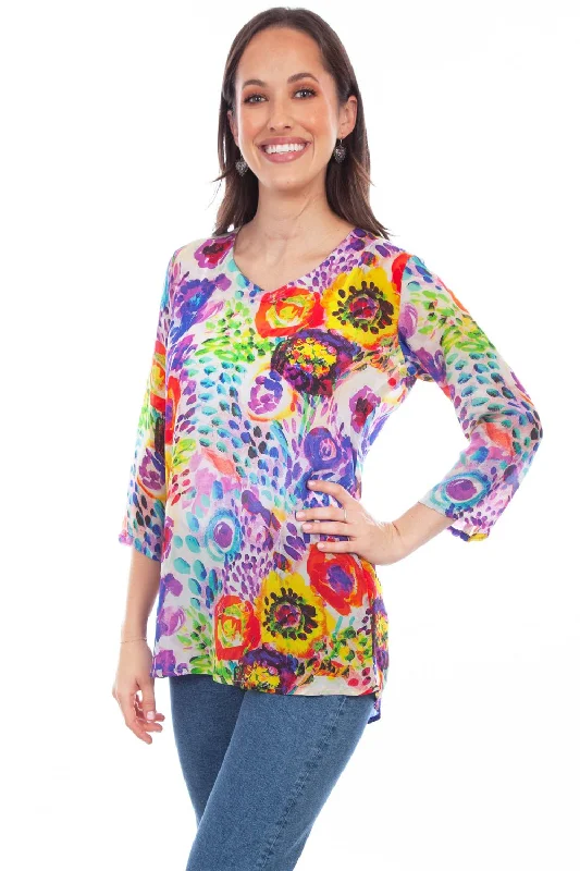 All-Day Outfits Scully Womens Lavish Blossoms Multi-Color Rayon S/S Tunic