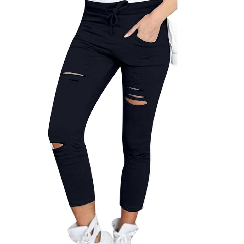 Urban Chic Plus Size Solid Color Womens trousers Drawstring High Waist Pencil Pants Ripped Skinny Womens trousers sports pants Leggings