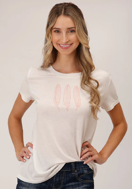 Comfortable Fitwear Roper Womens Three Feathers White Poly/Rayon S/S T-Shirt