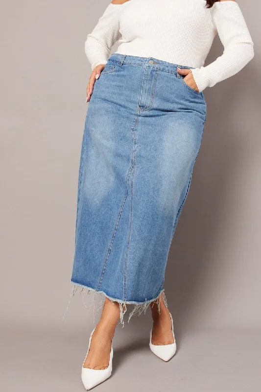 Soft Tops Denim Distressed Denim V Front Maxi Skirt